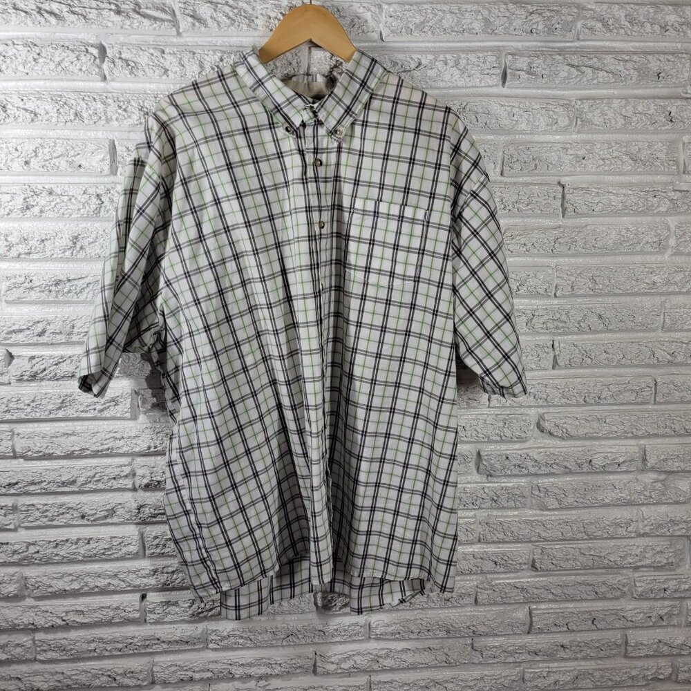 Lee Mens Shirt 3X‎ Short Sleeve Green Plaid Collar Pocket Button Up PLA69E